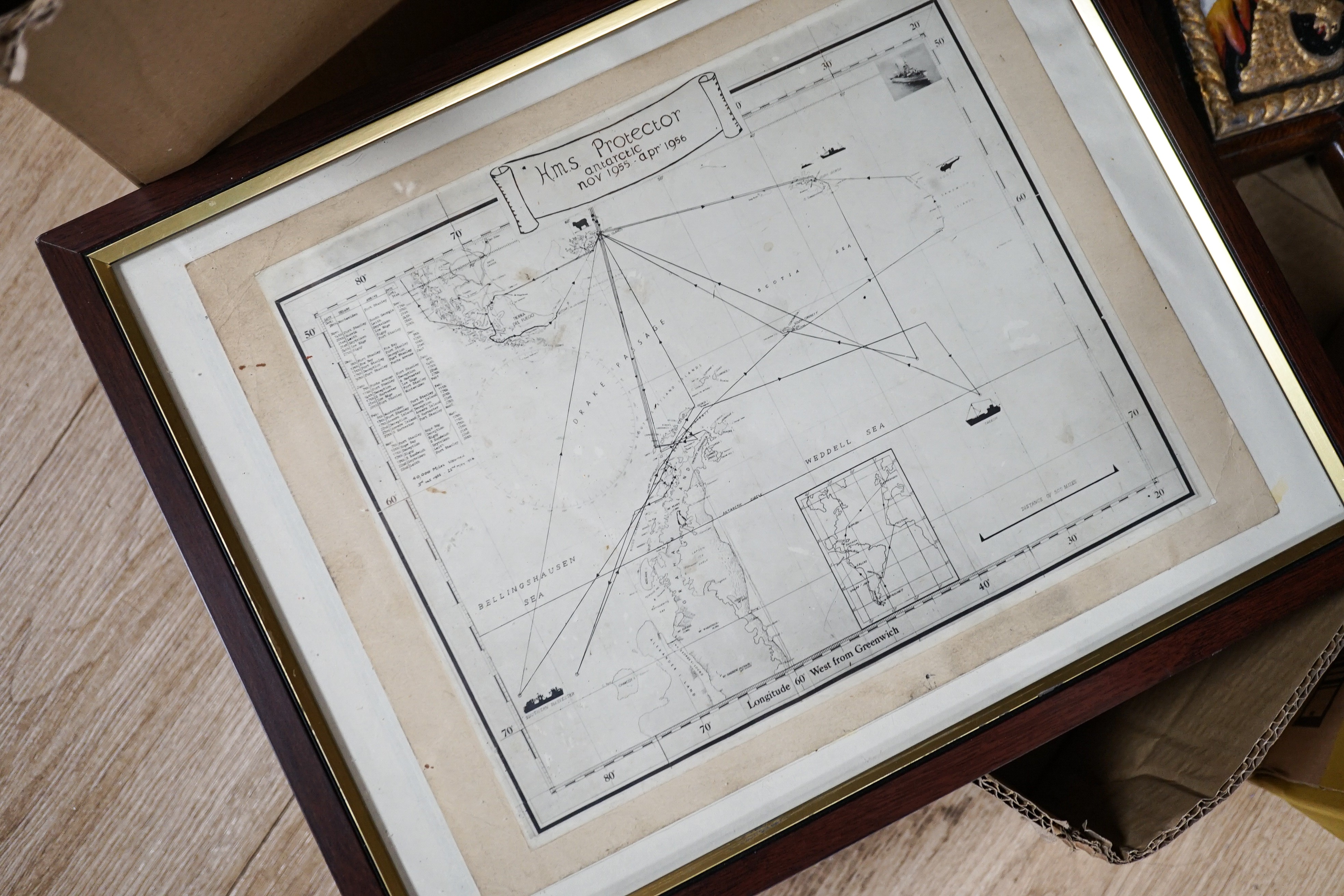 A group of naval related items including plaques, medals, diary, letters etc. and a group of coins.